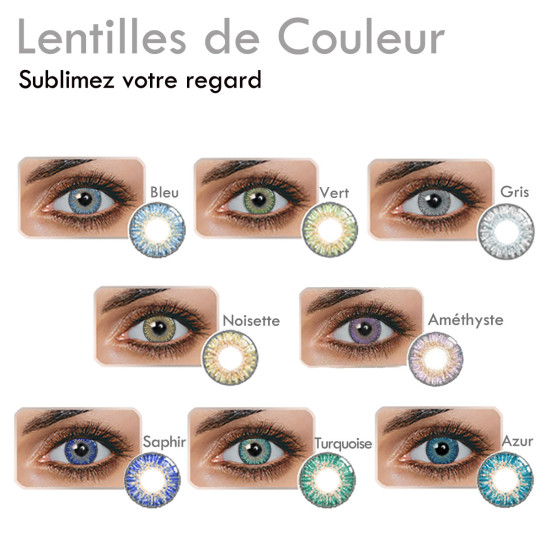 Lentilles de Couleur  pour sublimer votre extension de cils : Améthyste (Violet) Bleu, Vert, Turquoise, Saphir ...