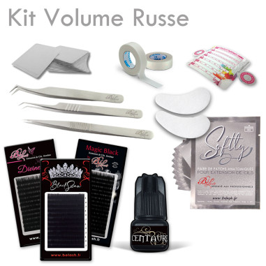 Kit Démarrage BeLash avec tout pour l'Extension de Cils Volume Russe : Colle, Extension, Pince, Patchs ...