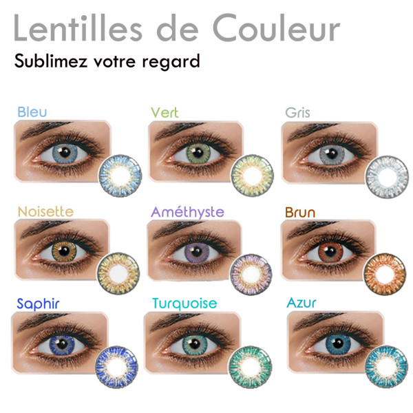 Lentilles de Couleur  pour sublimer votre extension de cils : Améthyste (Violet) Bleu, Vert, Turquoise, Saphir ...