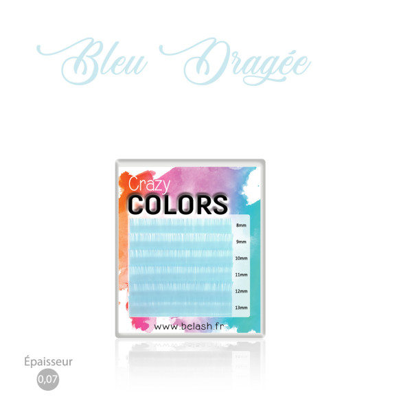 Palette d'Extensions de Cils Crazy Colors en Volume Russe pour des Poses Flamboyantes, Magnifiques Couleurs BLEU DRAGEE  en 07