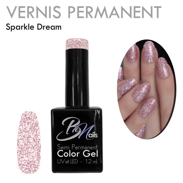 Vernis Semi Permanent Ultra Haute Tenue et Couvrance Optimale. Couleur Tendance Paillettes Rosé- Meilleur Qualité