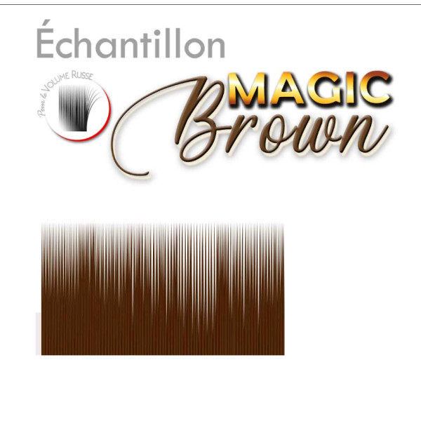 Échantillon : Une bande d'Extension de Cils Volume Russe couleur brun Magic Brown en volume russe nuance chocolat miel